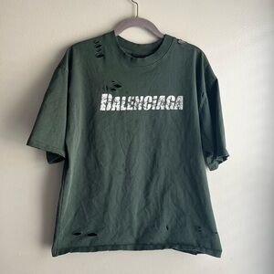 BALENCIAGA Ripped Unifit T-Shirt  Destroyed Unisex MEDIUM Dark Green Size S